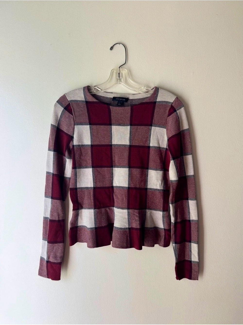 Ann Taylor Burgundy Plaid long sleeve thick warm
Peplum Sweater size small